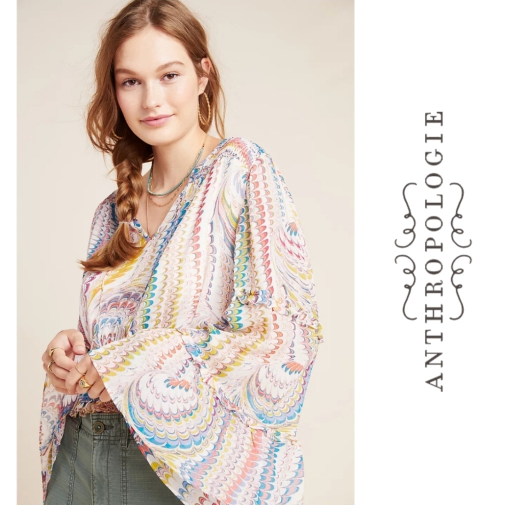 Anthropologie Maeve Blouse with Flare Sleeve Hems. Like New!